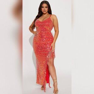 Sequin Coral w High Split